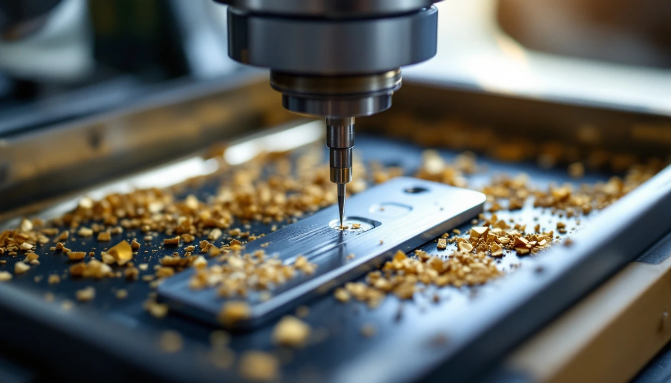 A key cutting machine milling a groove into a blank car key blade inside a mobile locksmith van