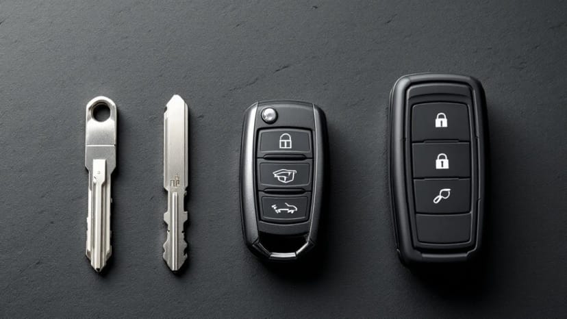 Chevrolet Colorado and GMC Canyon keys — mechanical blade, remote-head flip key and proximity fob side by side