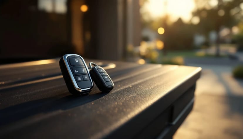 Ford F-150 intelligent-access smart fob and PATS transponder keys laid out for a Fort Worth key replacement