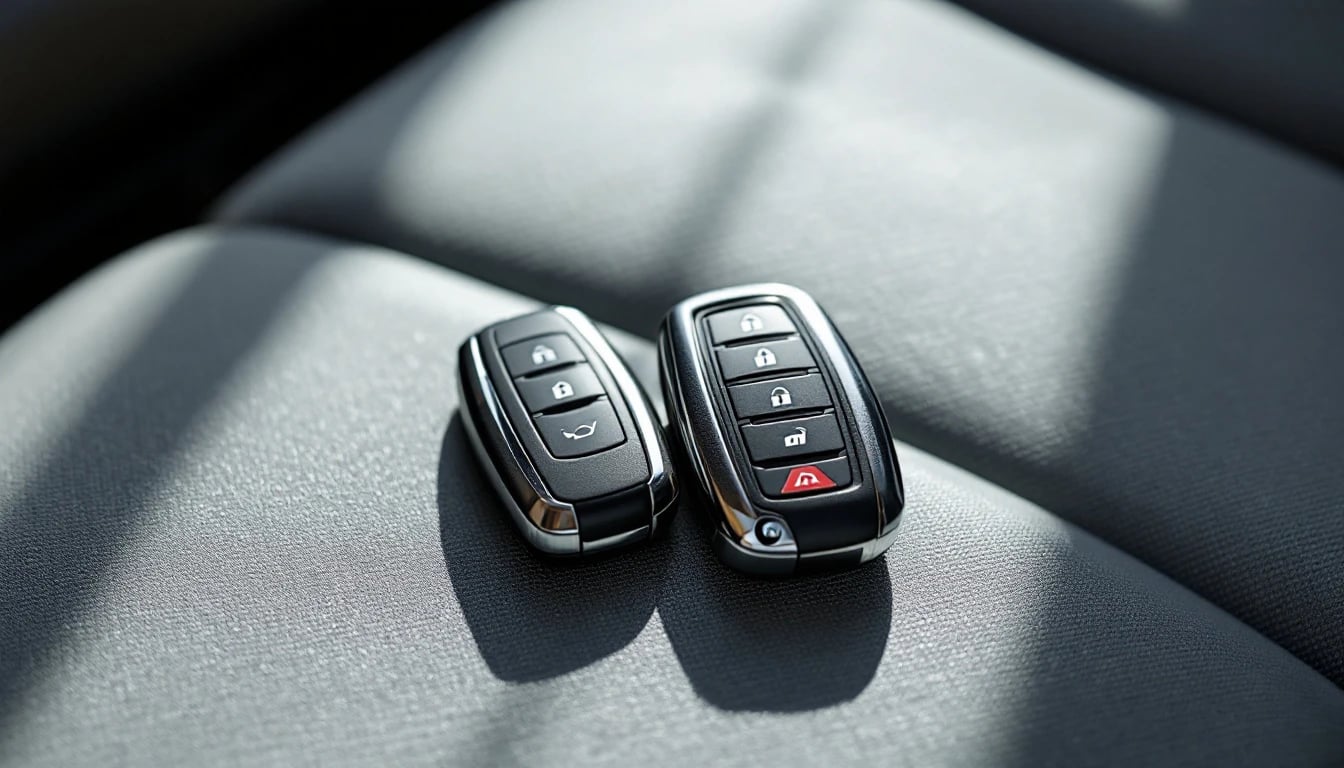 GMC Acadia proximity smart key and flip key side by side during a Fort Worth spare key visit