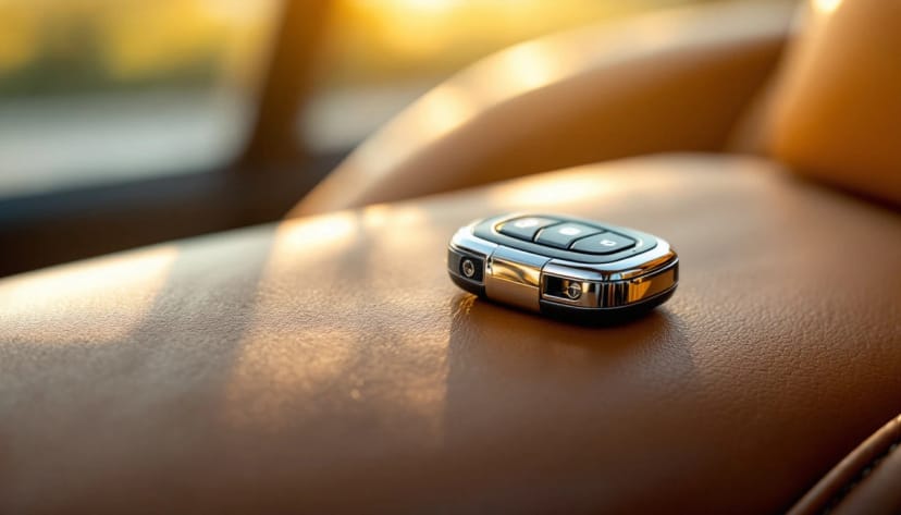 Mercedes-Benz C-Class smart key held beside the vehicle during a mobile key replacement appointment in Fort Worth, Texas