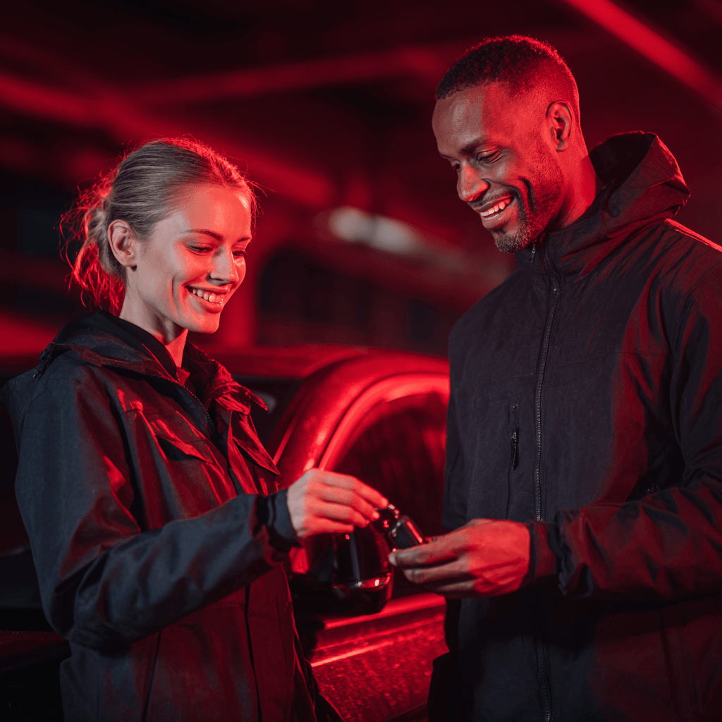 Automotive locksmith handing new car key to customer - car key replacement service in Fort Worth TX