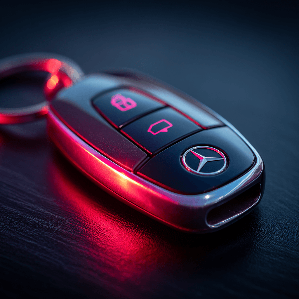 Modern car key fob with red lighting - key fob programming service in Fort Worth TX
