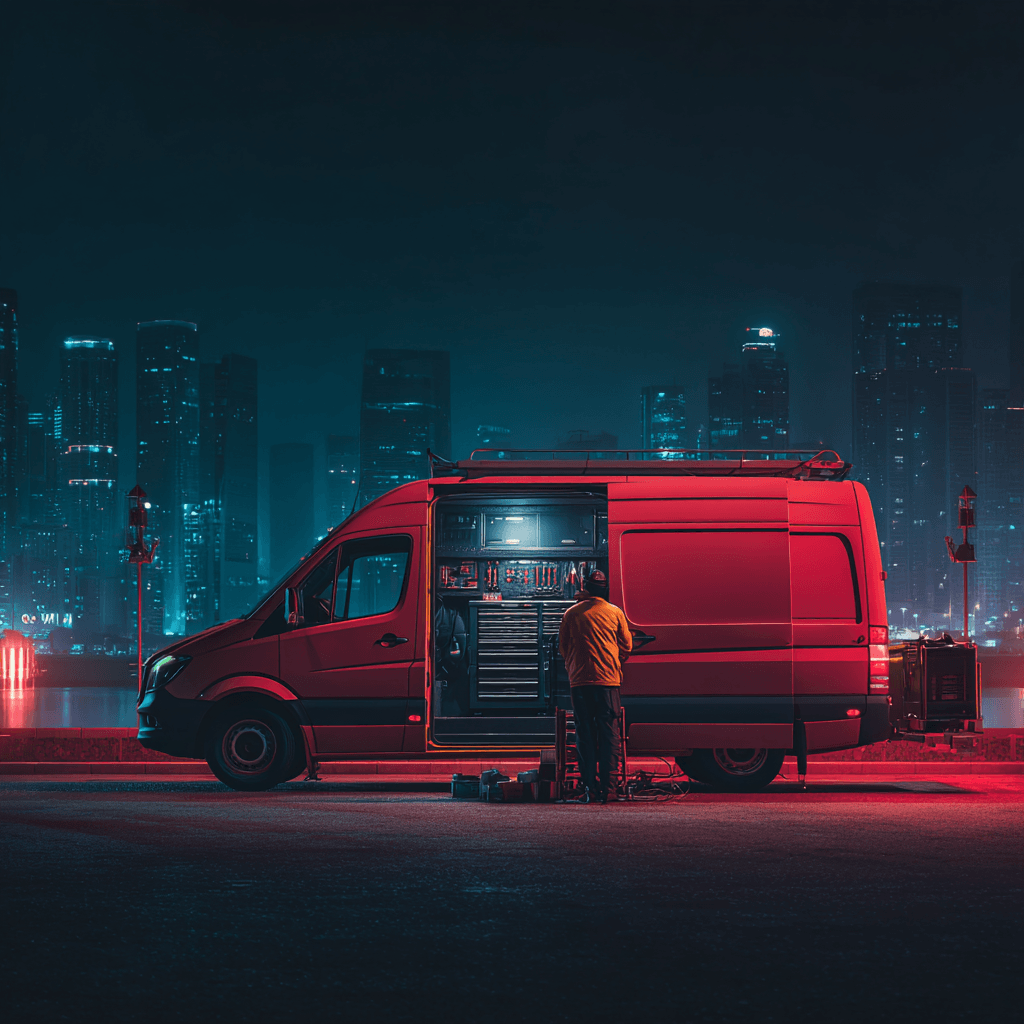 Mobile locksmith service van equipped with key cutting and programming tools in Fort Worth TX