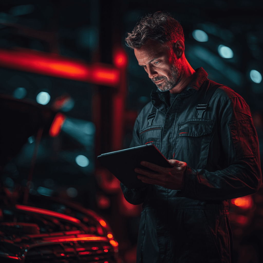 Automotive technician using diagnostic tablet to troubleshoot no key detected error in Fort Worth TX